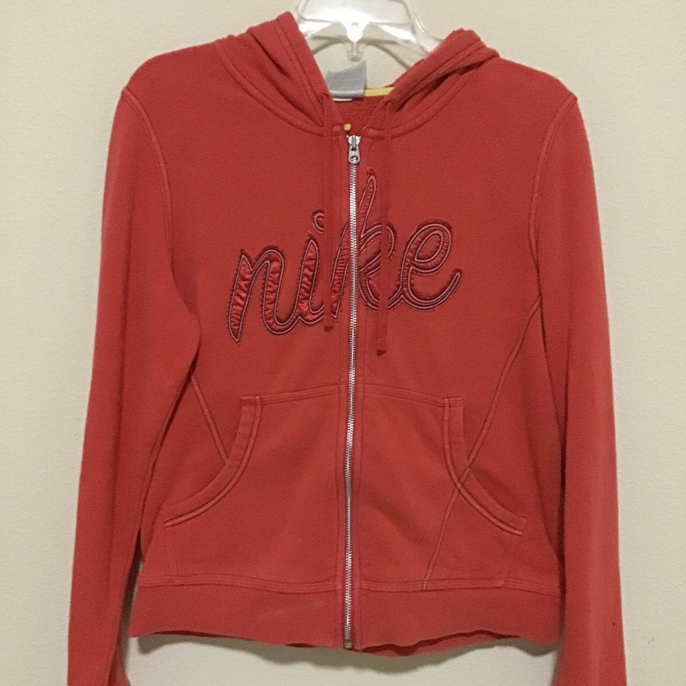Red NIKE Spellout Zipup Hoodie